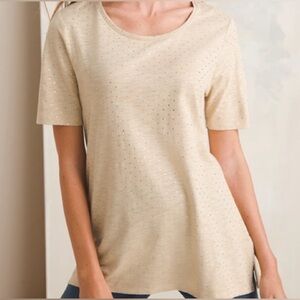Chico's Light Tan Short Sleeve Tee with Gold Polka Dots